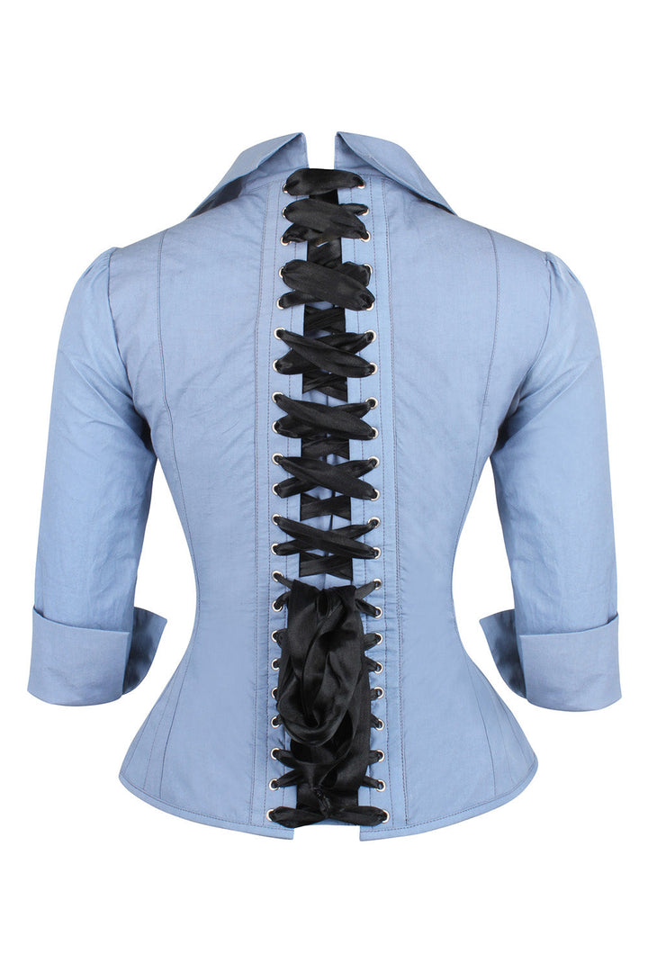 Powder Blue Curtisa Overbust Cotton Corset Shirt