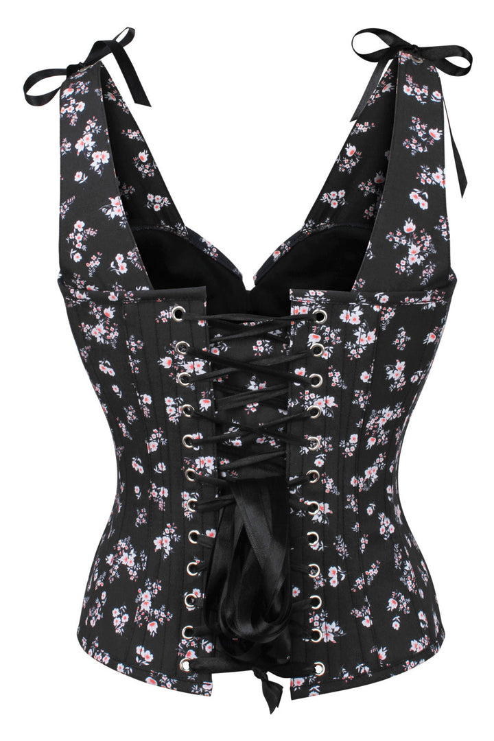 Black Darnisha Floral Digital Printed Overbust Corset