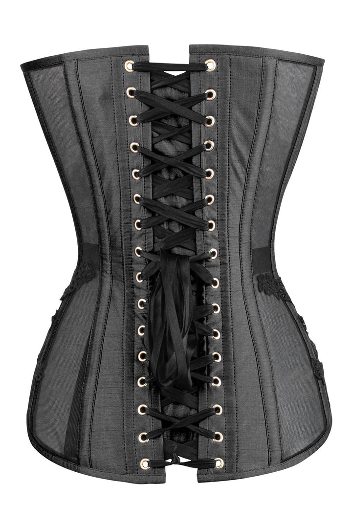 Charcoal Valerie Overbust Corset with Black Lace and Mesh Panels