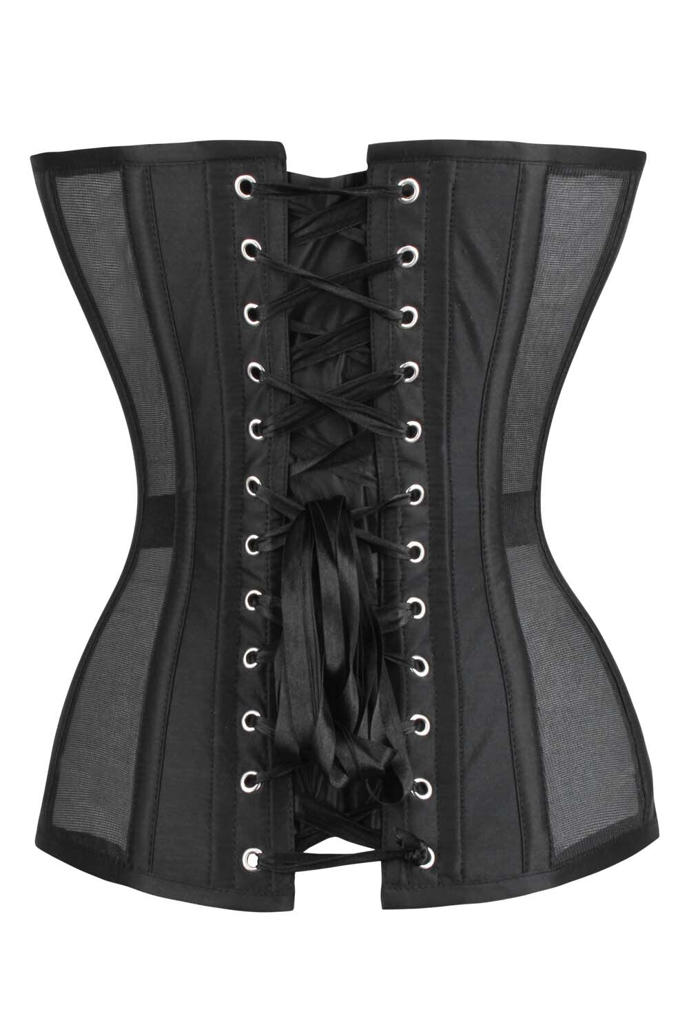 Midnight Black Lavonda Overbust Corset with Mesh Panels