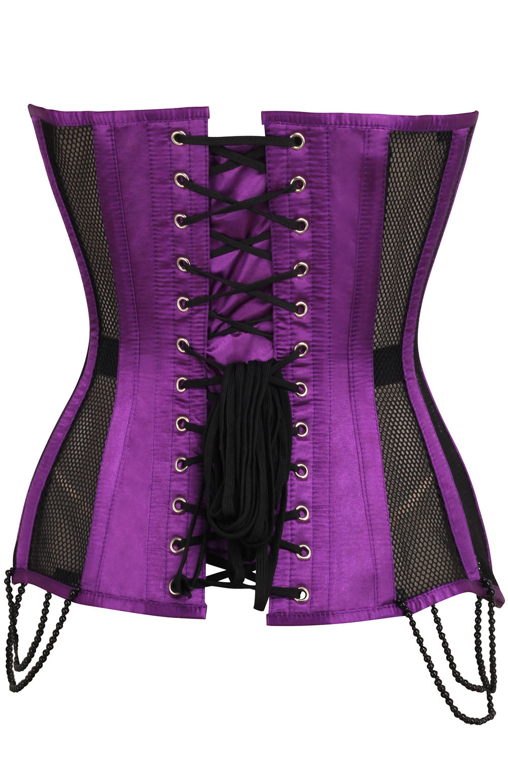 Latonia Purple with Black Mesh and Lace Applique Overbust Corset