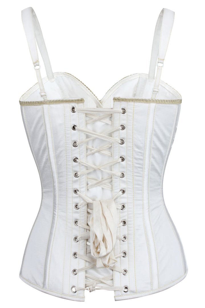 White Pearline Embroidered Overbust Corset with Shoulder Straps