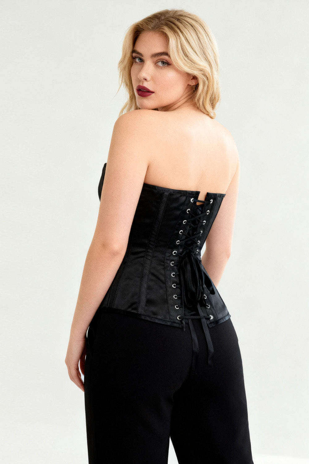 Midnight Black Hadlea Satin Overbust Corset