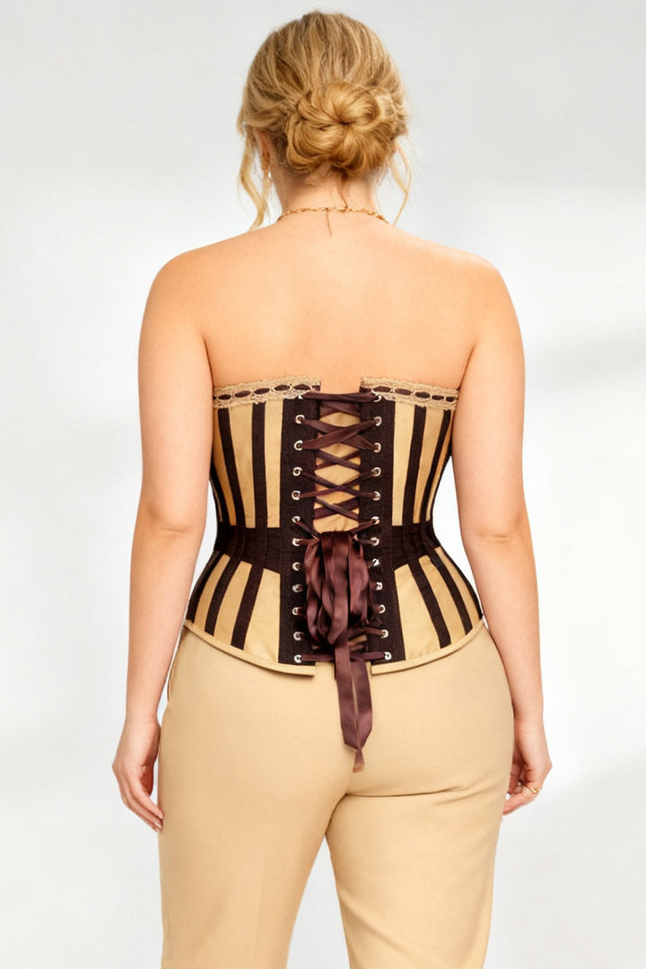 Brown &amp; Gold Striped Joylin Overbust Corset