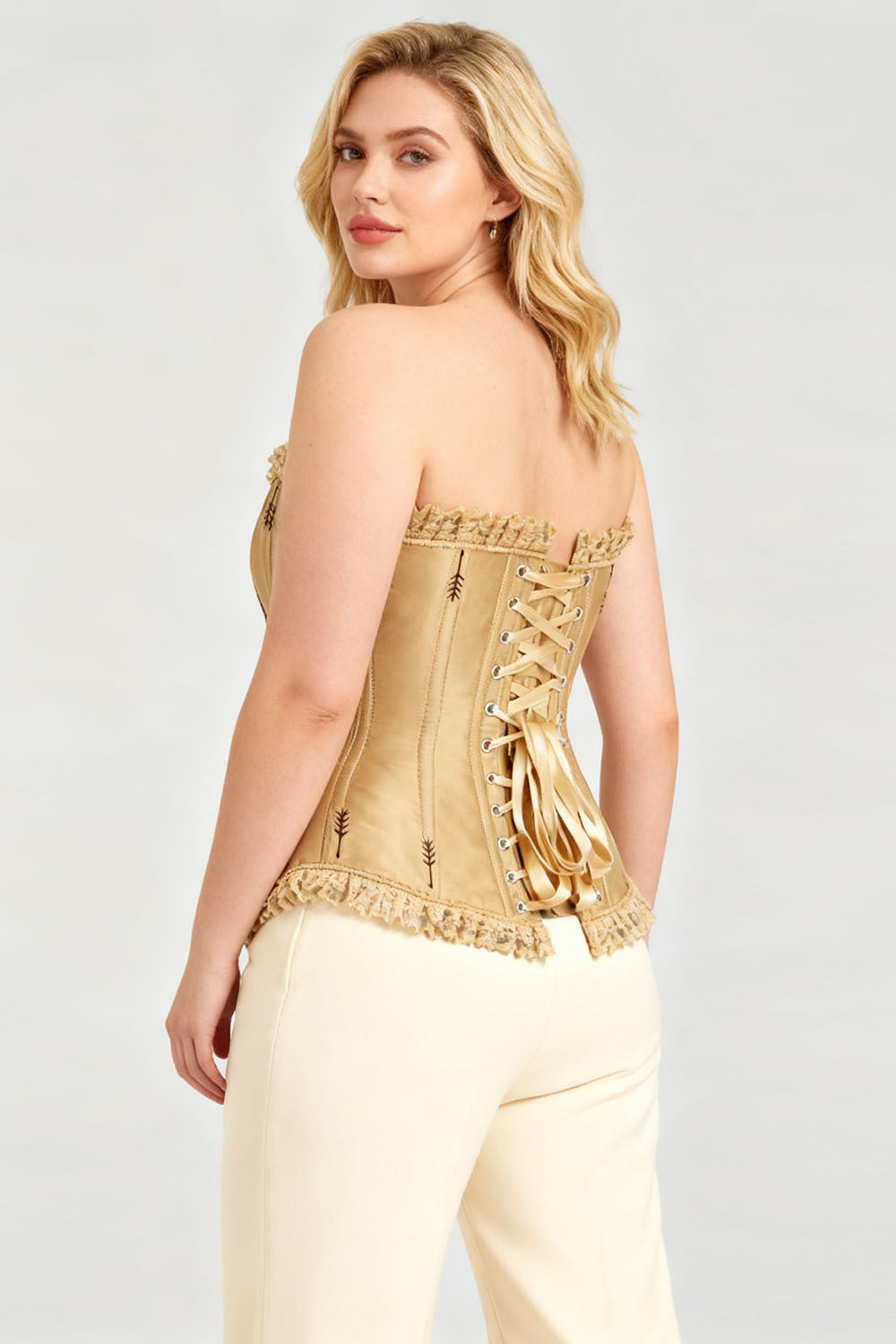 Golden Wheat Nickie Overbust Corset with Fringe Detailing