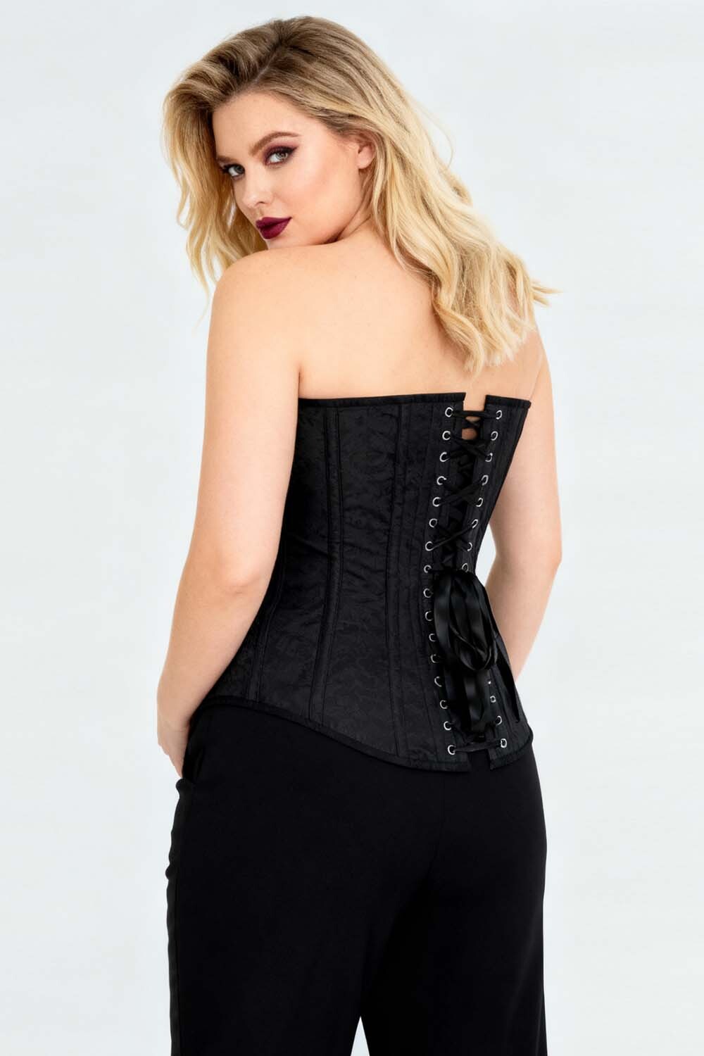 Valerie Midnight Black Brocade Longline Overbust Corset