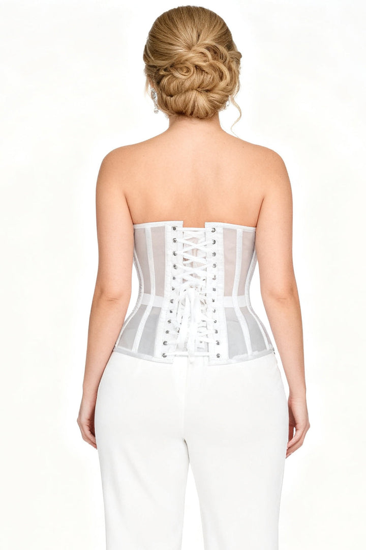 Tamica White Mesh Overbust Corset — on-model back view
