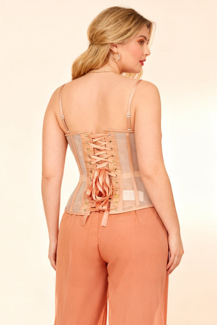 Kapricia Nude Mesh Overbust Corset — on-model back view