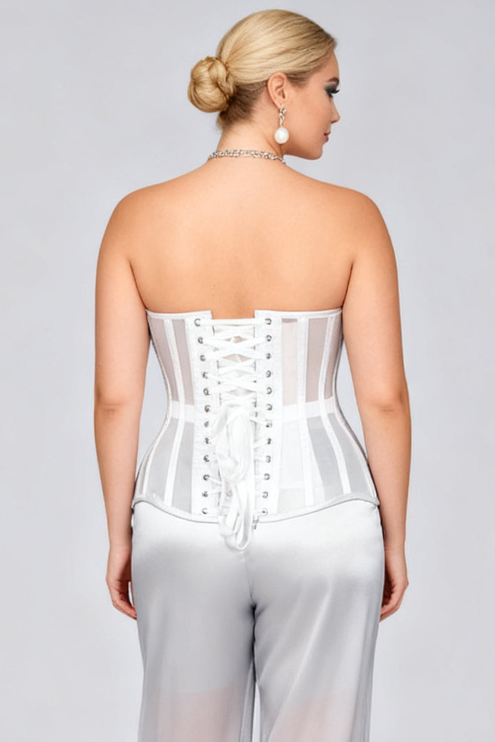 Beverlee White Mesh Overbust Corset — on-model back view