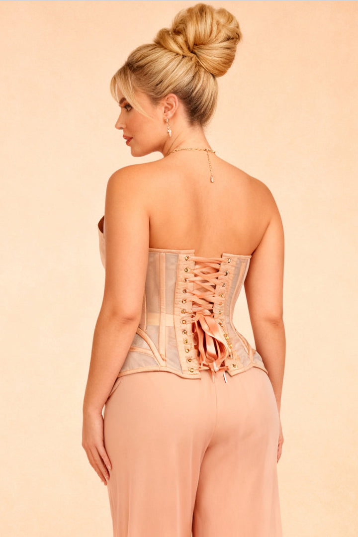 Myrella Nude Mesh Overbust Corset — on-model back view