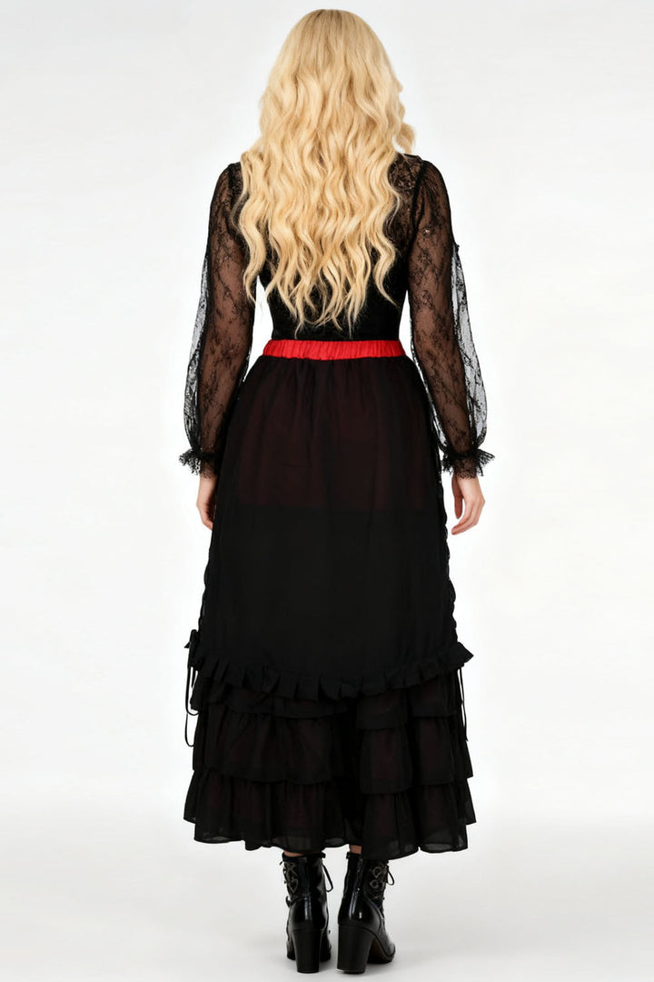 Akemi Black Red Satin Georgian Tiered Skirt