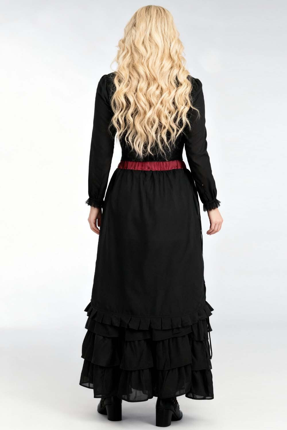 Akemi Maroon Victorian Layered Skirt with Black Georgette