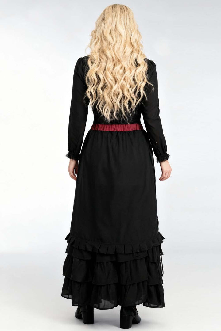Akemi Maroon Victorian Layered Skirt with Black Georgette