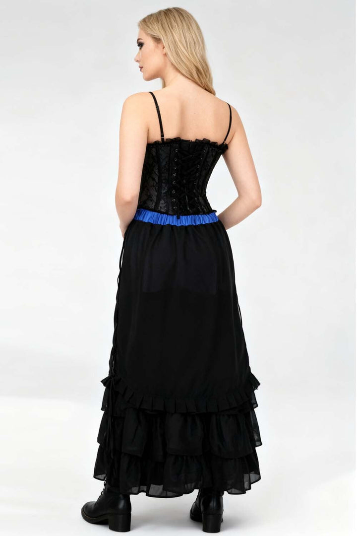 Akemi Blue Satin Black Georgette Victorian Layered Skirt