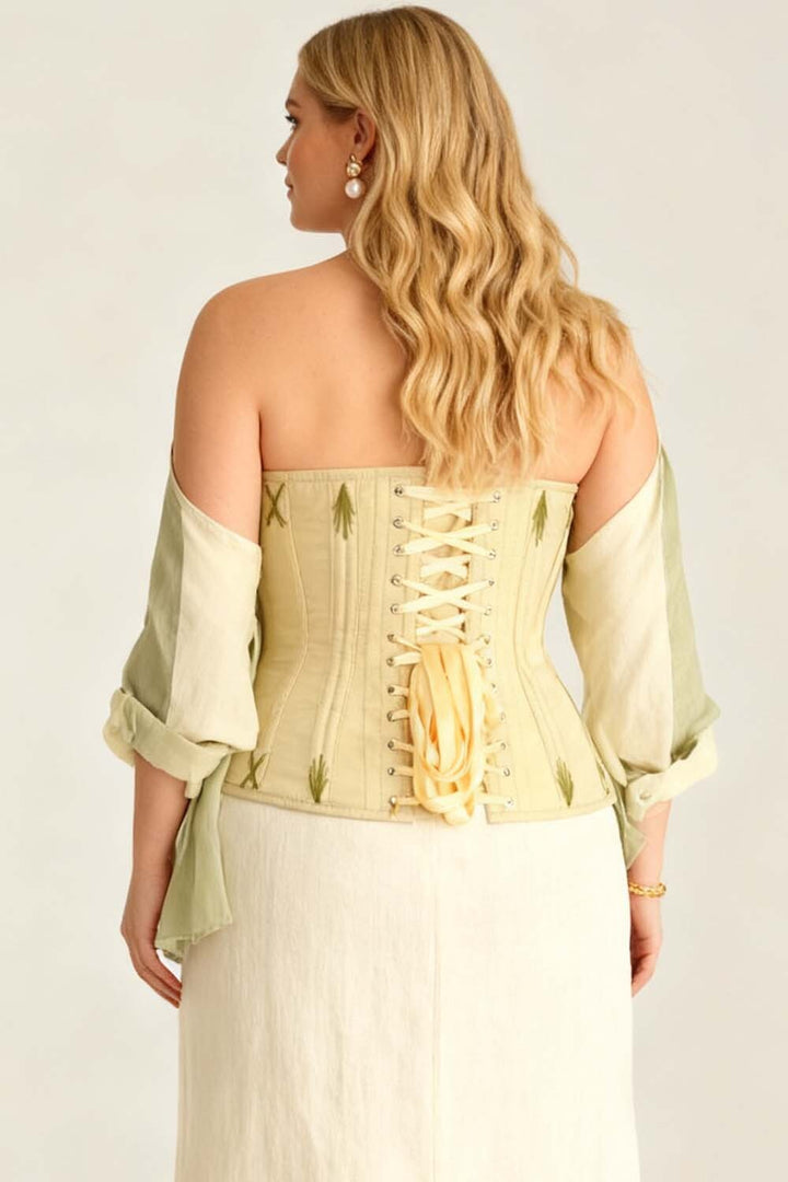 Mercia Butter Yellow Cotton Waist Training Corset — on-model back view