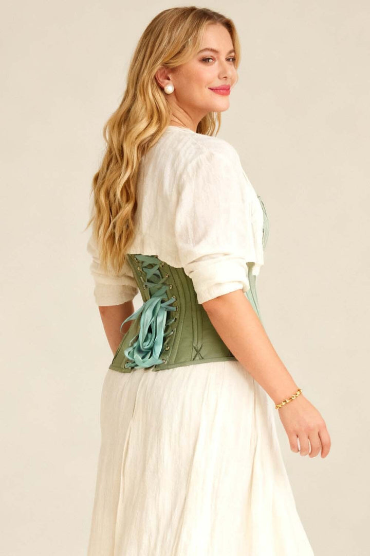 Mercia Mint Green Cotton Waist Training Corset — on-model back view