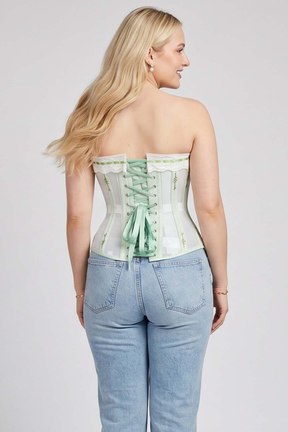 Shalonda Mint Green Mesh Cotton Waist Training Corset — on-model back view