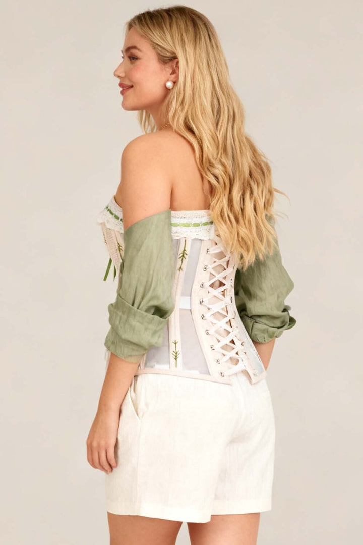 Shalonda Peach Pink Mesh Cotton Waist Training Corset — on-model back view