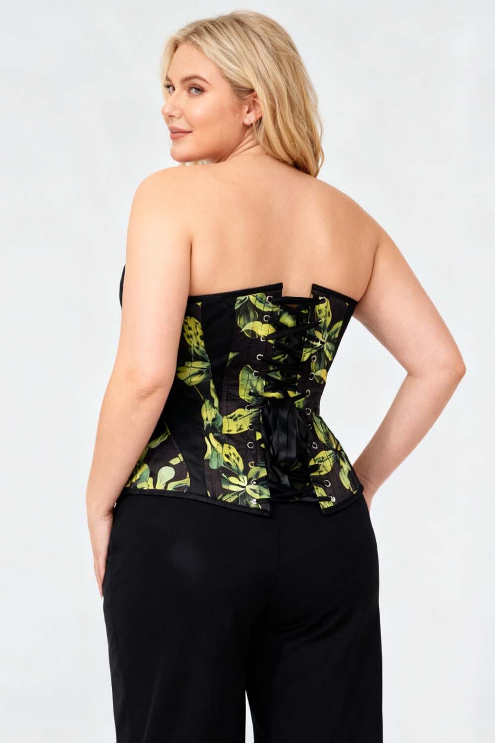Botanical Black Green Ronae Overbust Corset