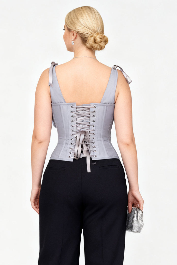 Darnisha Grey Overbust Corset with Bow Detail and Shoulder Straps