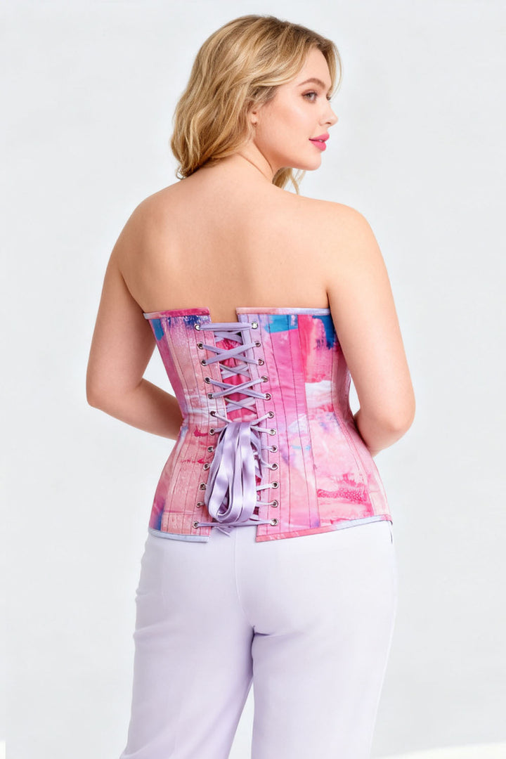 Pink Watercolor Laquita Overbust Digital Printed Corset