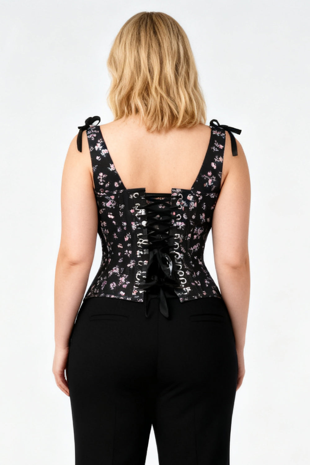 Black Darnisha Floral Digital Printed Overbust Corset