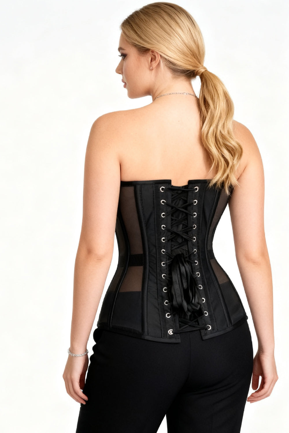 Midnight Black Lavonda Overbust Corset with Mesh Panels