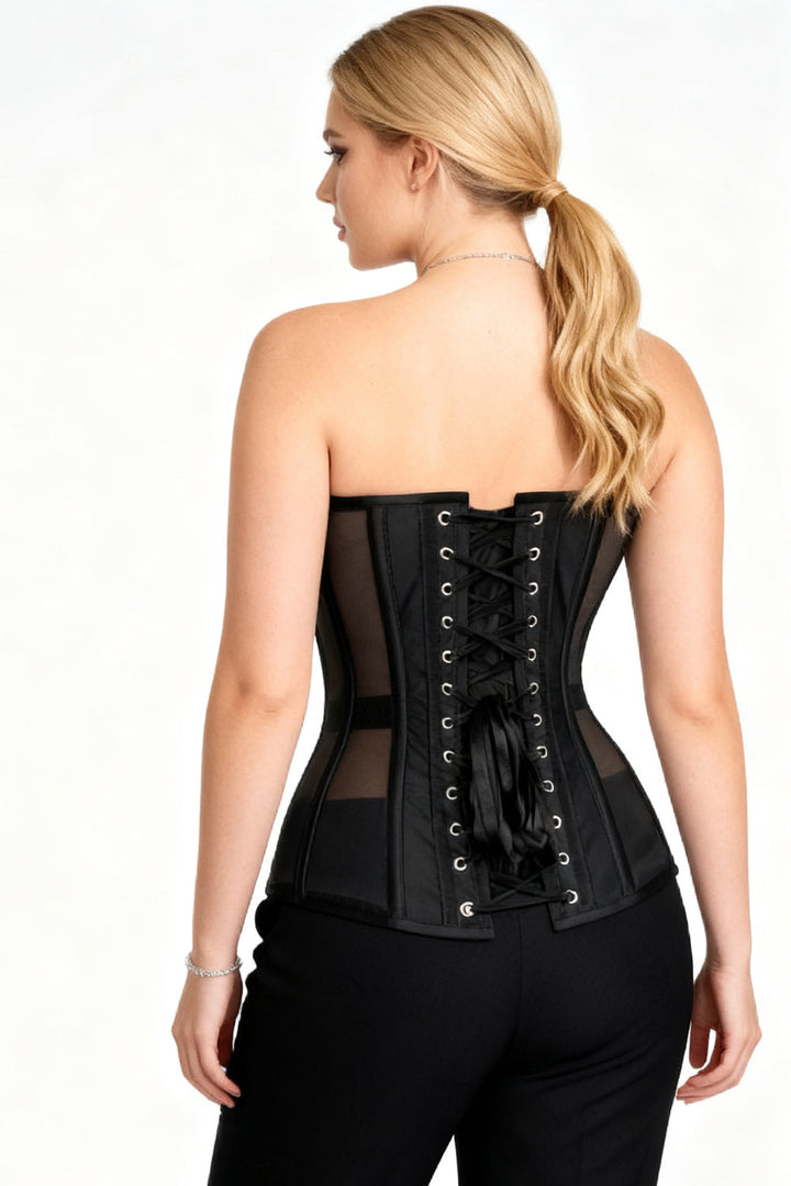 Midnight Black Lavonda Overbust Corset with Mesh Panels