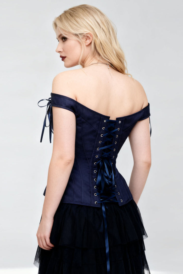 Navy Holliann Off-Shoulder Overbust Corset