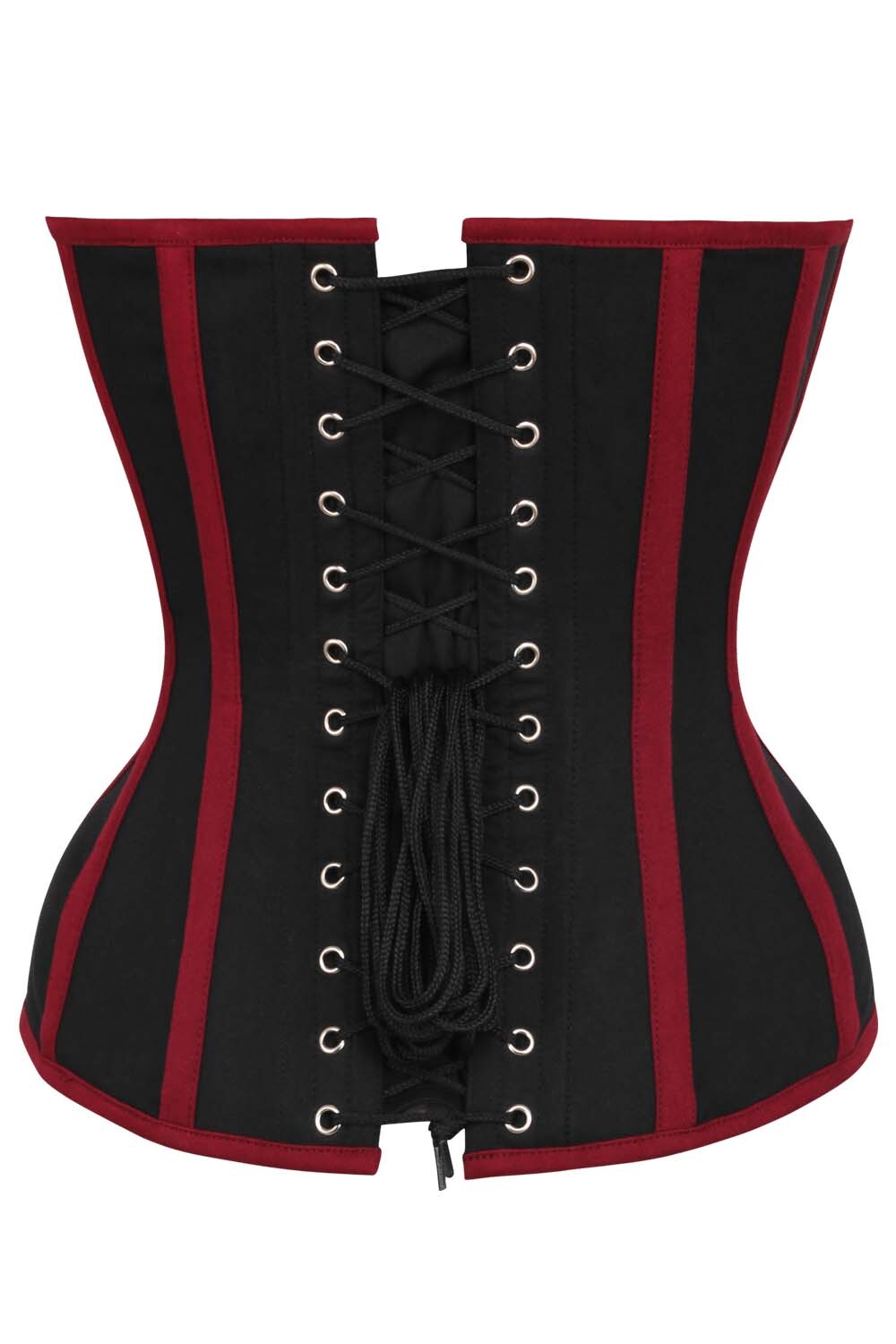 Midnight Black Burgundy Trim Laquita Overbust Cotton Corset