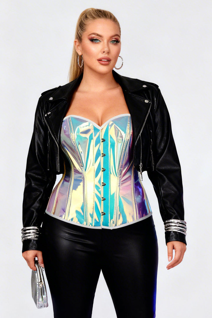 Holographic Rainbow Laquita Overbust Steel Boned Corset