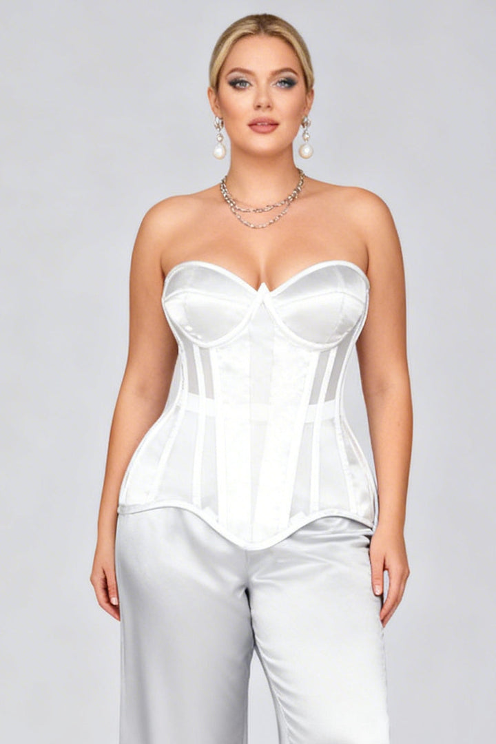 Beverlee White Mesh Overbust Corset — on-model front view