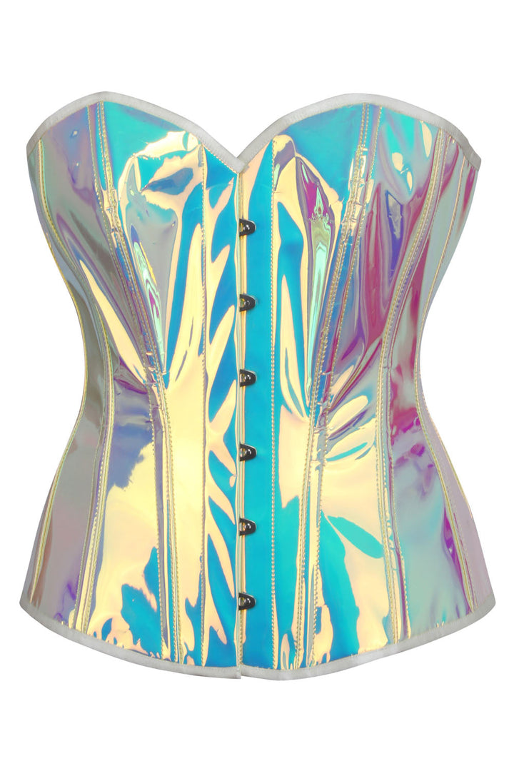 Holographic Rainbow Laquita Overbust Steel Boned Corset