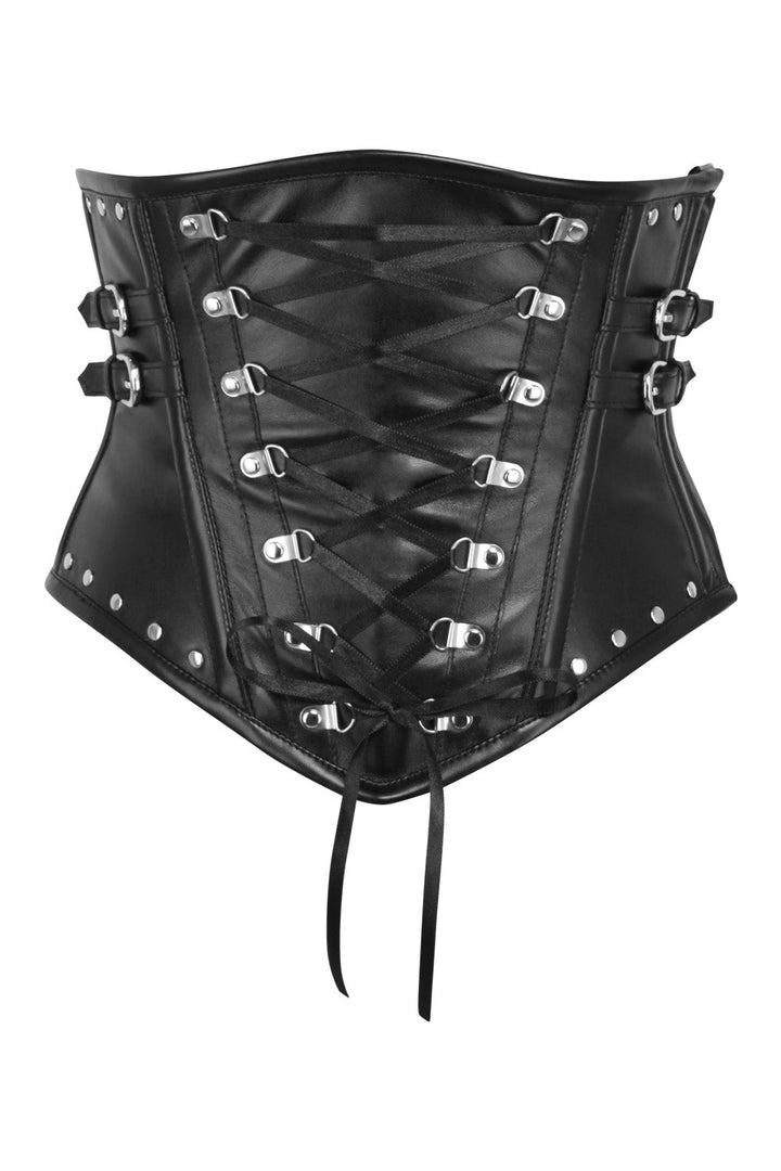 Jacklynn Midnight Black Faux Leather Underbust Gothic Corset