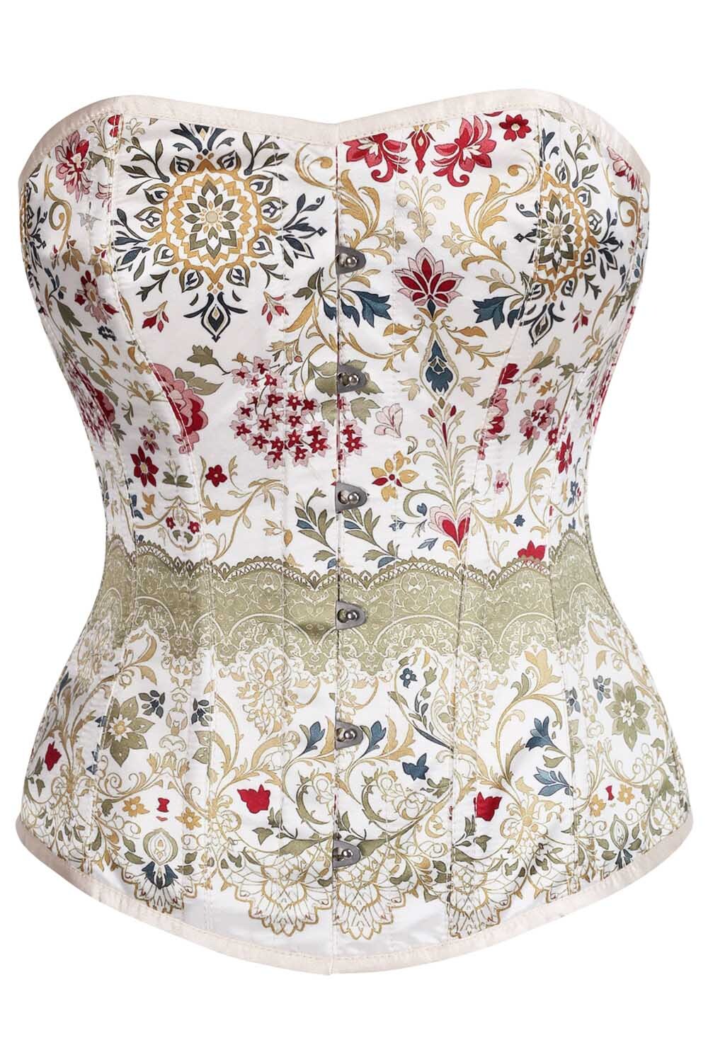 Raevyn Ivory Floral Overbust Steel Boned Corset