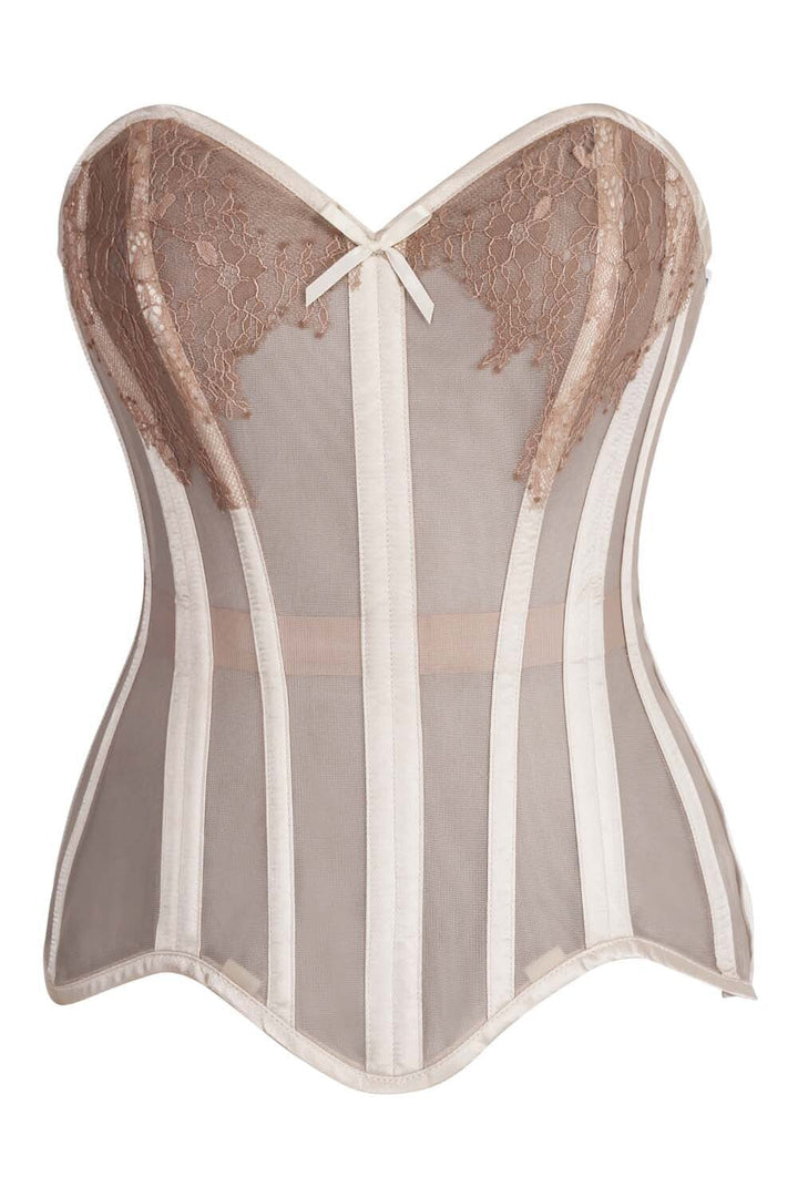 Jenalynn Nude Mesh Lace Overbust Corset — front view