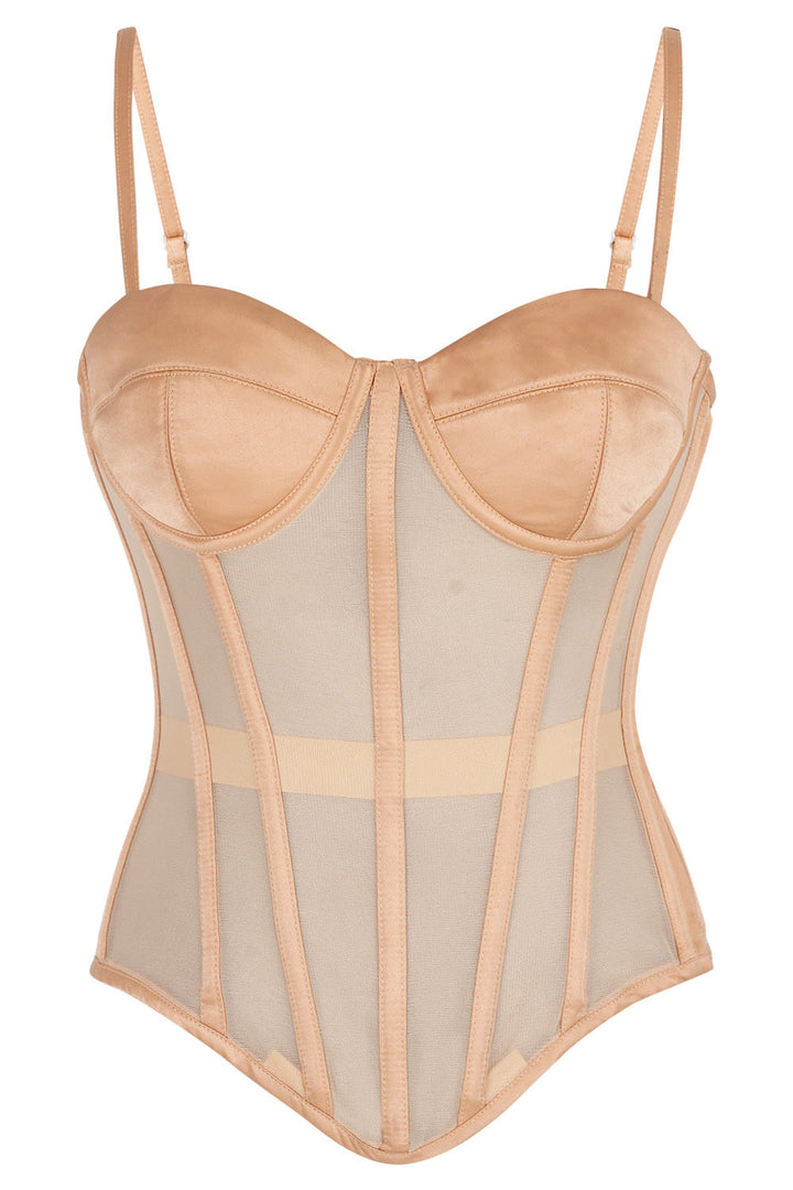 Kapricia Nude Mesh Overbust Corset — front view