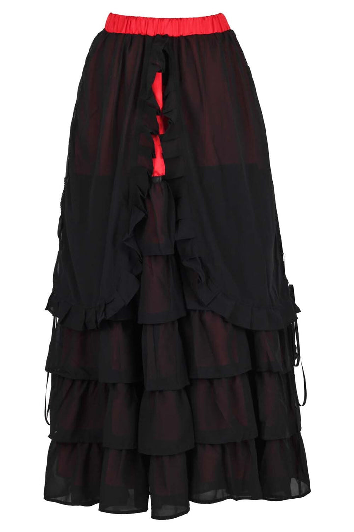 Akemi Black Red Satin Georgian Tiered Skirt
