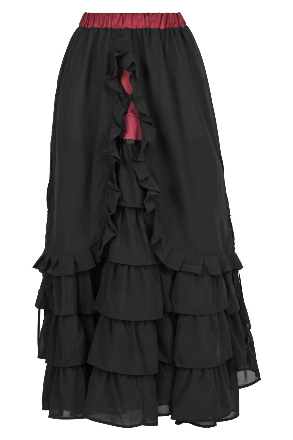 Akemi Maroon Victorian Layered Skirt with Black Georgette