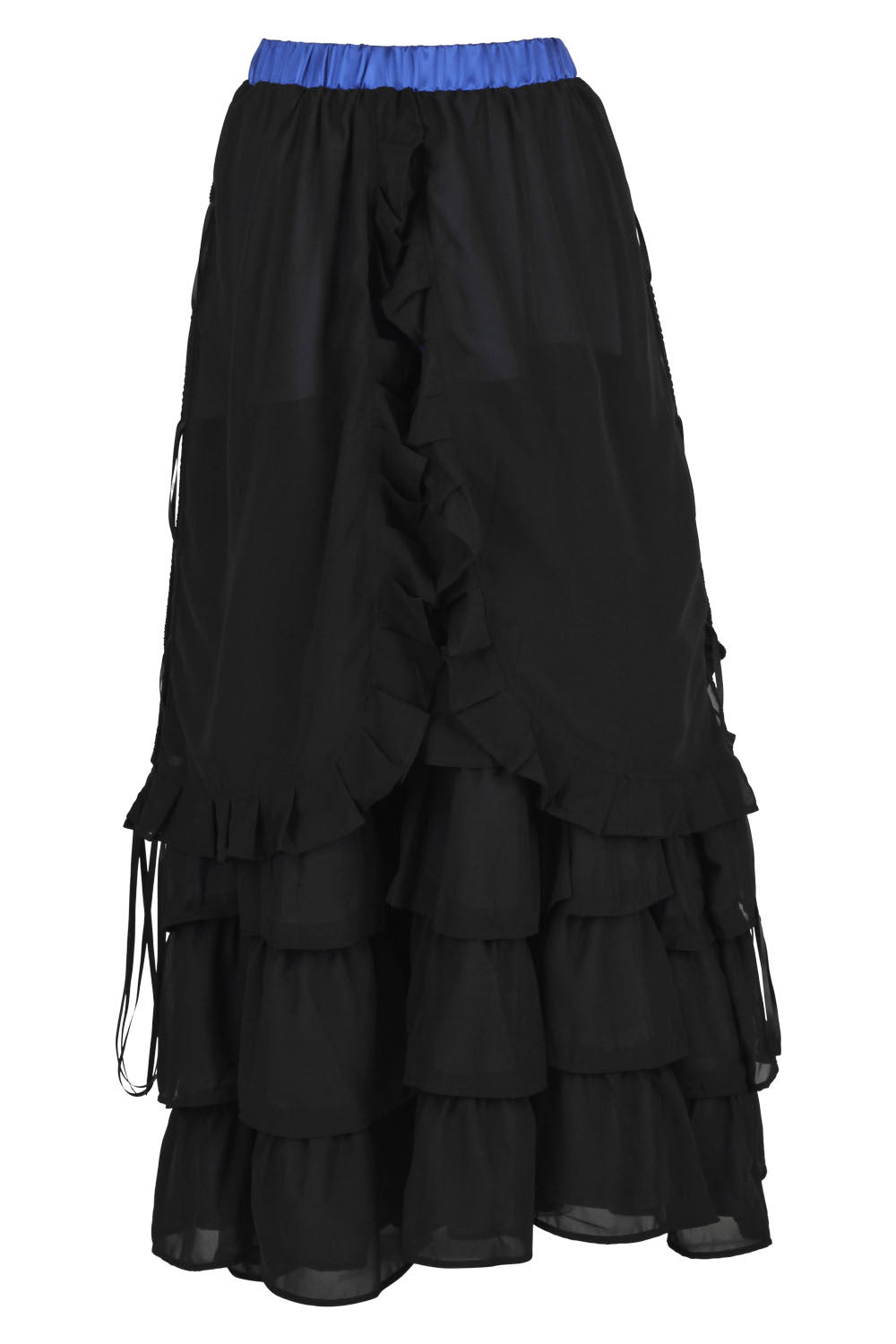 Akemi Blue Satin Black Georgette Victorian Layered Skirt