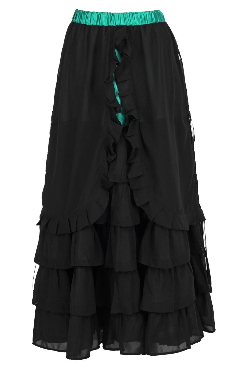 Akemi Emerald Satin Black Georgette Victorian Layered Skirt