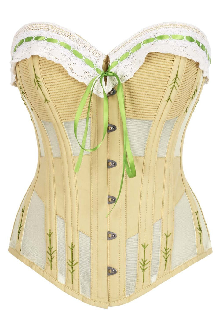 Shalonda Butter Yellow Mesh Cotton Waist Training Corset — front view