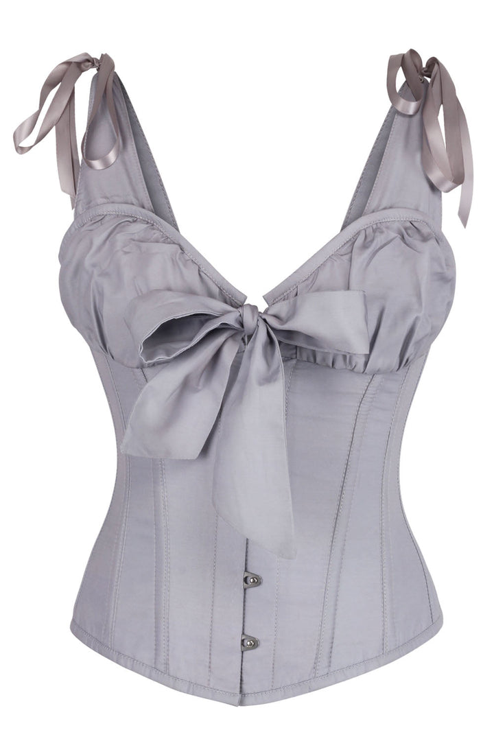 Darnisha Grey Overbust Corset with Bow Detail and Shoulder Straps