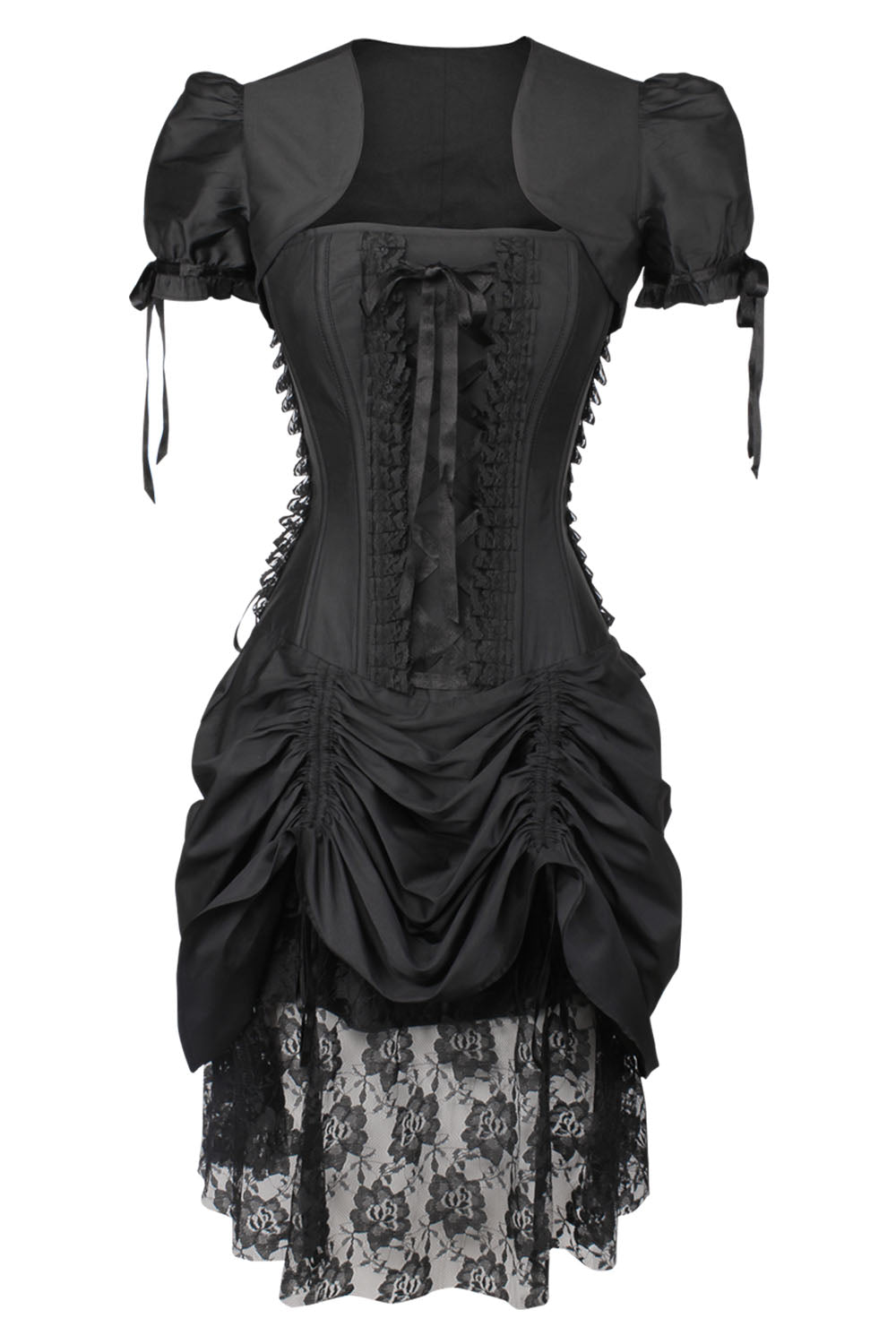 Midnight Black Leroy Steel Boned Corset Dress with Bolero
