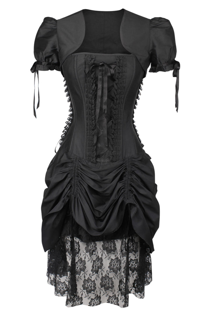 Midnight Black Leroy Steel Boned Corset Dress with Bolero