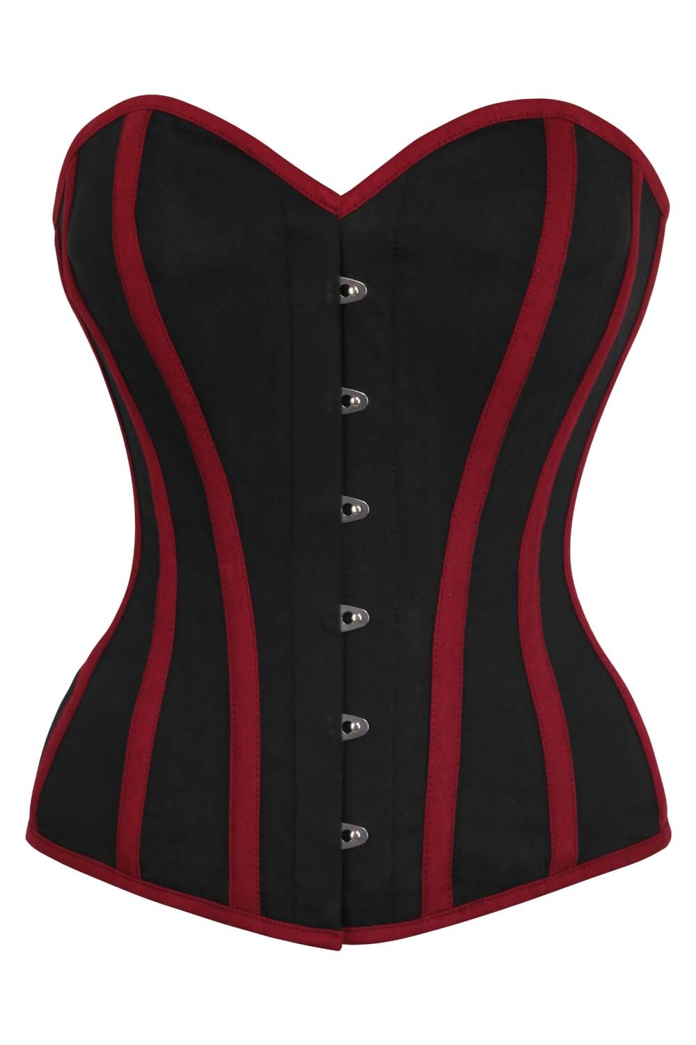 Midnight Black Burgundy Trim Laquita Overbust Cotton Corset