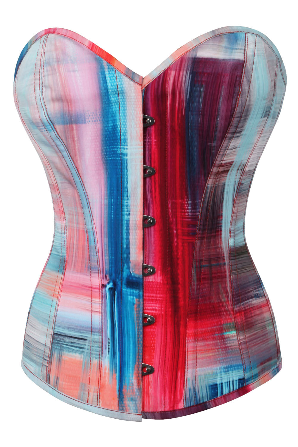 Crimson Azure Abstract Brushstroke Overbust Corset