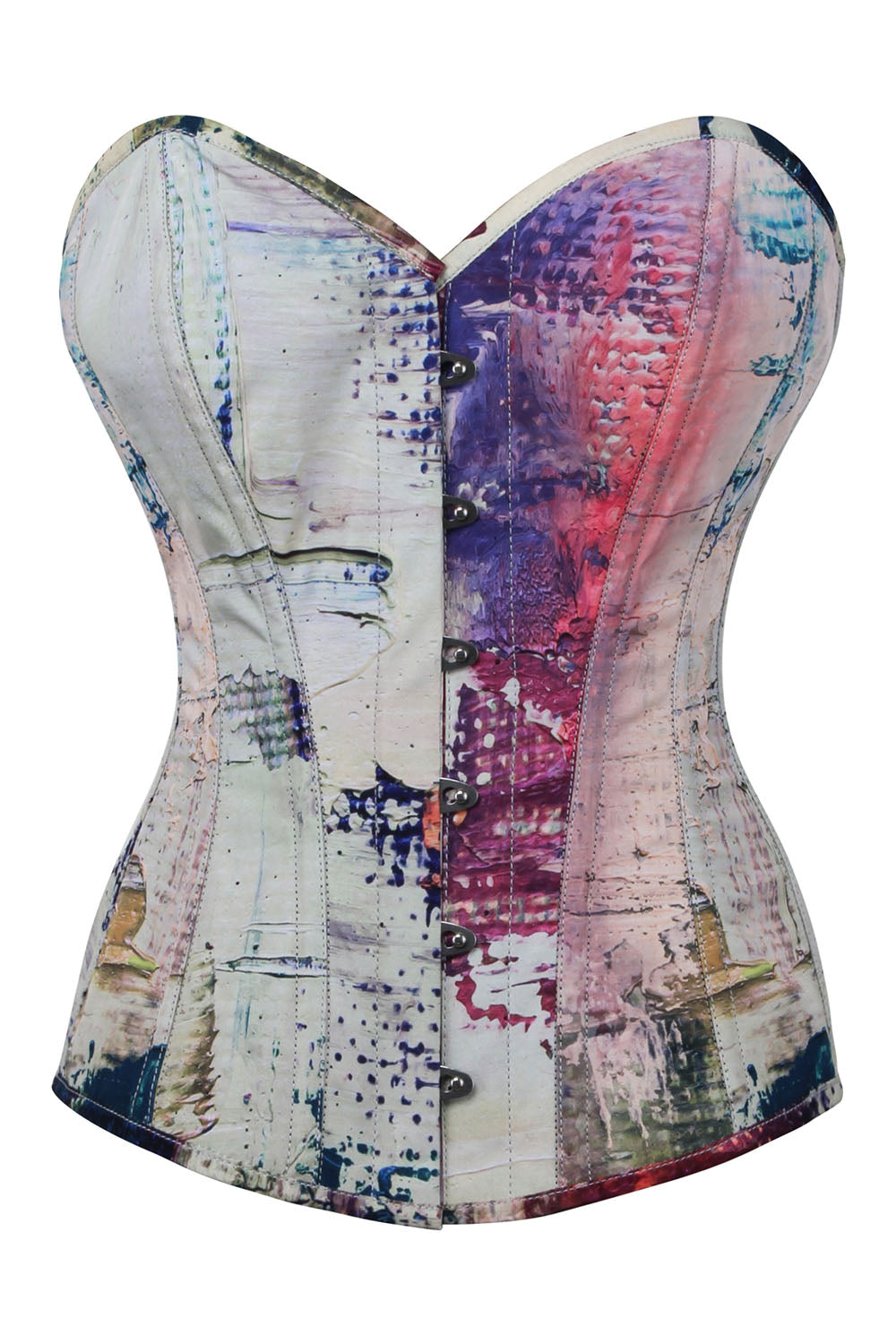 Abstract Patchwork Digital Print Overbust Steel Boned Corset