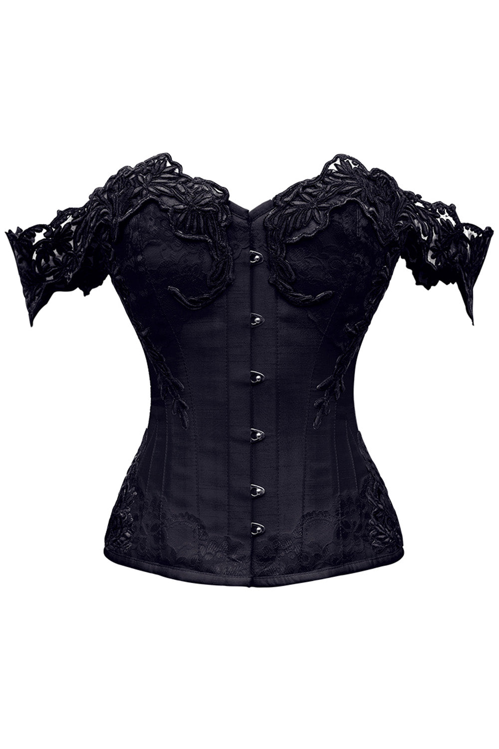 Midnight Black Victorian Lace Cap Sleeve Overbust Corset