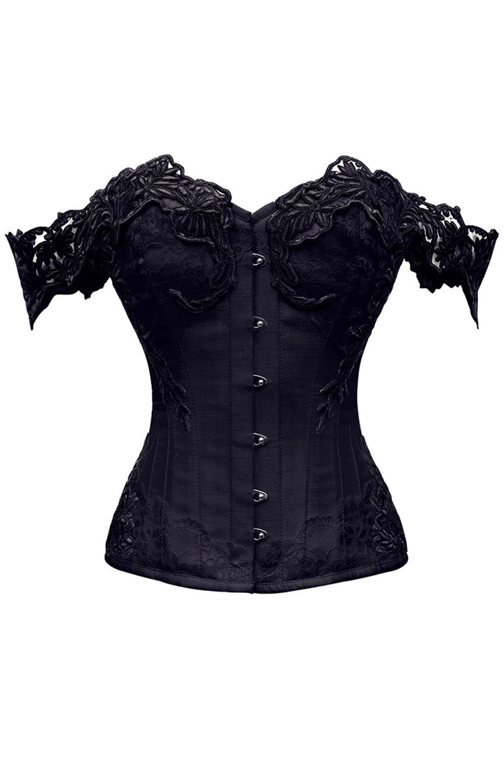 Midnight Black Victorian Lace Cap Sleeve Overbust Corset